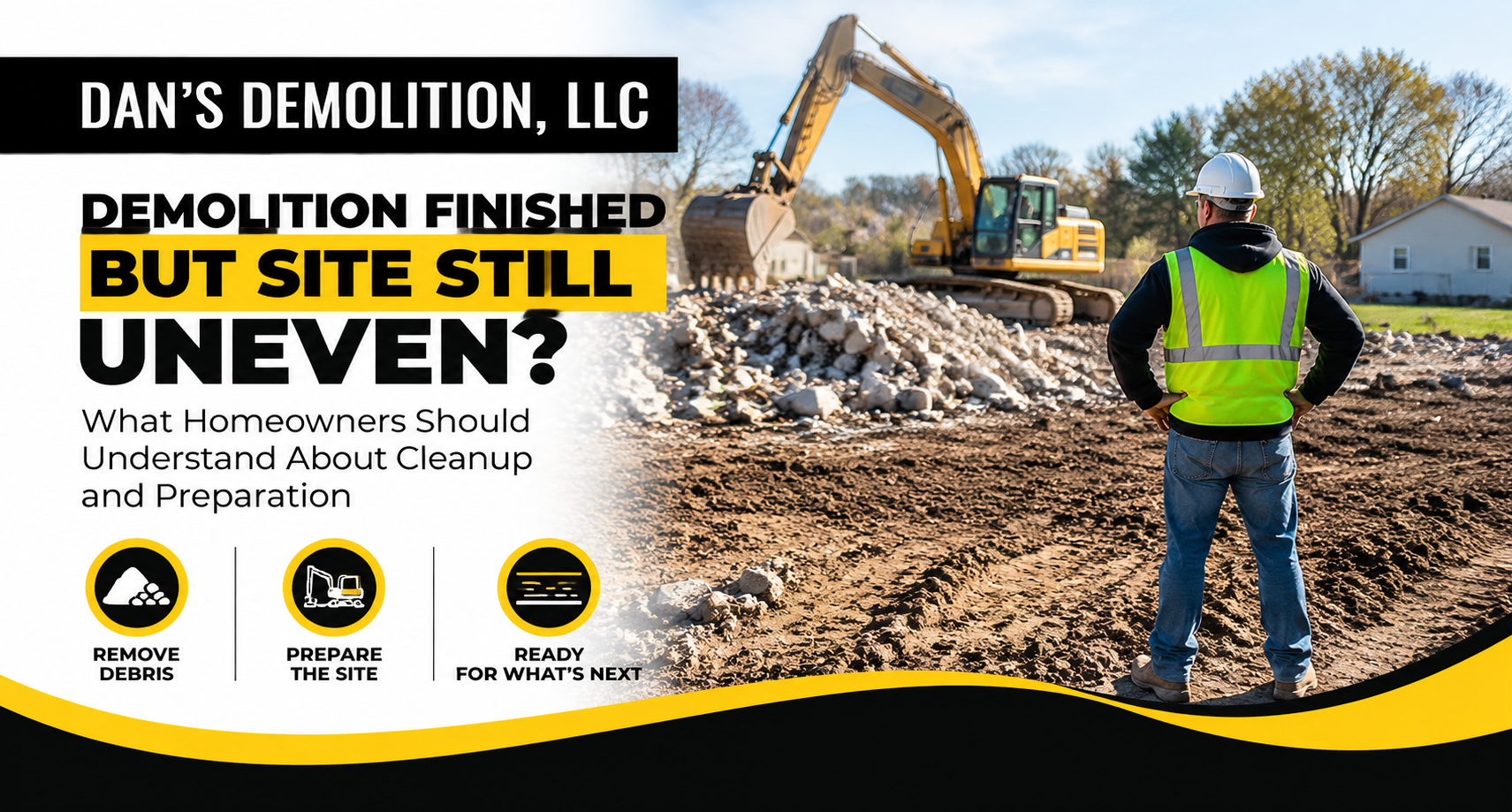 Uneven demolition site after cleanup